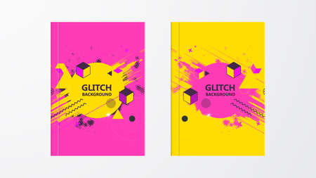 Covers with Abstract Glitch Graphics Design. Colorful backgrounds. Applicable for Banners, Placards, Posters, Flyers.のイラスト素材