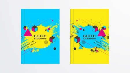 Covers with Abstract Glitch Graphics Design. Colorful backgrounds. Applicable for Banners, Placards, Posters, Flyers.のイラスト素材