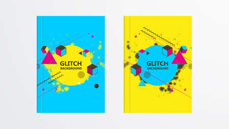 Covers with Abstract Glitch Graphics Design. Colorful backgrounds. Applicable for Banners, Placards, Posters, Flyers.のイラスト素材