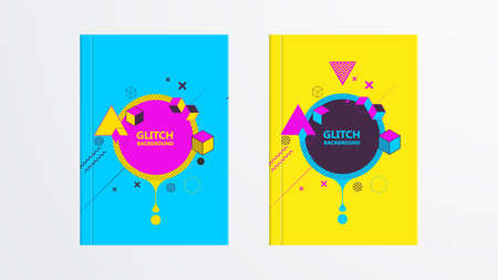 Covers with Abstract Glitch Graphics Design. Colorful backgrounds. Applicable for Banners, Placards, Posters, Flyers.のイラスト素材