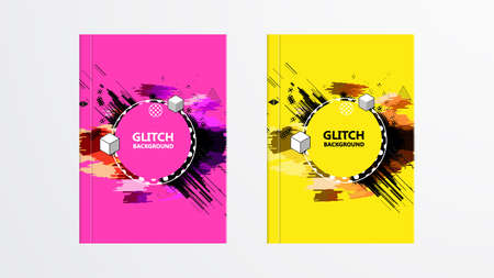 Covers with Abstract Glitch Graphics Design. Colorful backgrounds. Applicable for Banners, Placards, Posters, Flyers.のイラスト素材