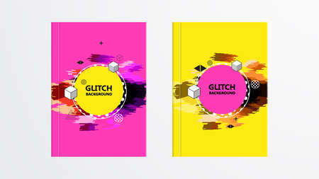 Covers with Abstract Glitch Graphics Design. Colorful backgrounds. Applicable for Banners, Placards, Posters, Flyers.のイラスト素材