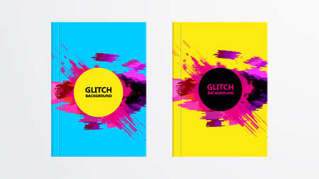 Covers with Abstract Glitch Graphics Design. Colorful backgrounds. Applicable for Banners, Placards, Posters, Flyers.のイラスト素材