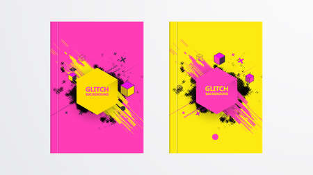 Covers with Abstract Glitch Graphics Design. Colorful backgrounds. Applicable for Banners, Placards, Posters, Flyers.のイラスト素材