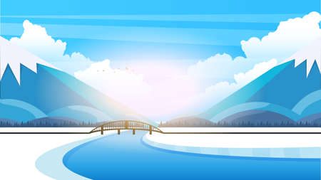 Winter rural landscape background. Vector illustration.のイラスト素材
