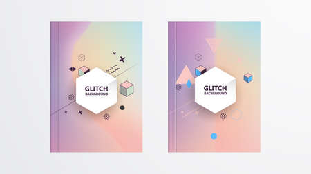 Holographic shapes backgrounds set modern geometric covers design. Applicable for gift cards, covers, posters, brochures, magazines vector template.のイラスト素材