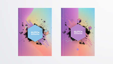 Holographic shapes backgrounds set. Modern geometric covers design. Applicable for gift cards, covers, posters, brochures, magazines.のイラスト素材