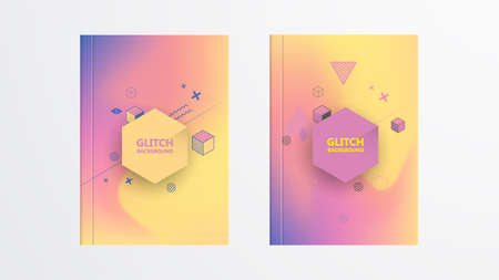 Holographic shapes backgrounds set. Modern geometric covers design. Applicable for gift cards, covers, posters, brochures, magazines.のイラスト素材