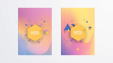 Holographic shapes backgrounds set. Modern geometric covers design. Applicable for gift cards, covers, posters, brochures, magazines.のイラスト素材