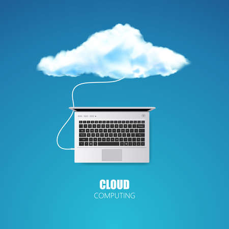 Cloud computing conceptor symbol with network cable on blue background. photorealistic vectorのイラスト素材