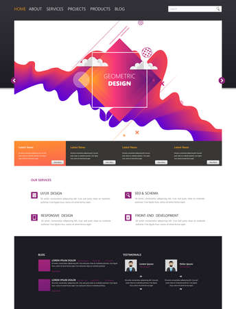 Modern cool website design template, with colorful abstract header design.のイラスト素材