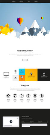 Colorful Vector Website with Origami Paper Clouds and Sky Header Design.のイラスト素材
