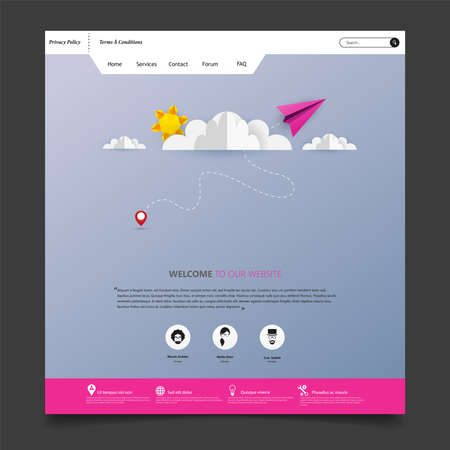 Colorful Vector Website with Origami Paper Clouds and Sky Header Design.のイラスト素材