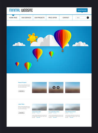 Colorful Vector Website with Origami Paper Clouds and Sky Header Design.のイラスト素材