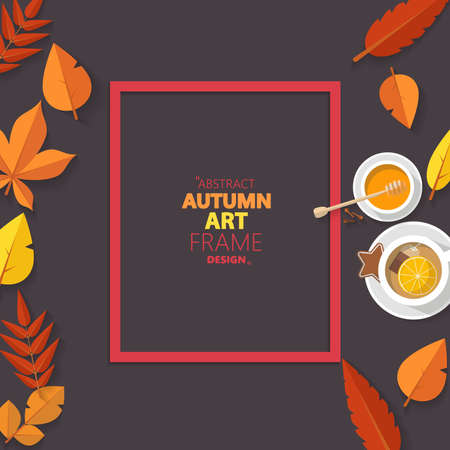 Autumn vector frame wirth autumn dried orange colored leaves. Useful graphics in vectorのイラスト素材