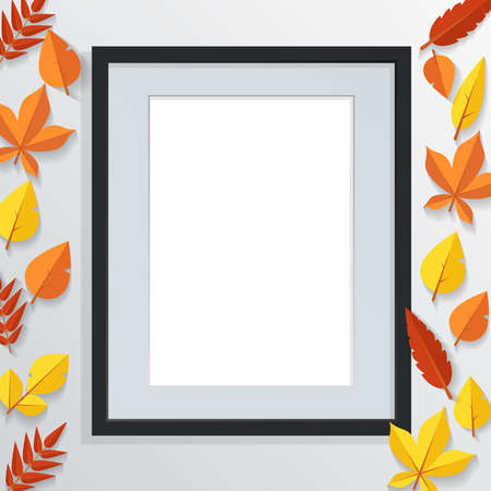 Autumn vector frame wirth autumn dried orange colored leaves. Useful graphics in vector