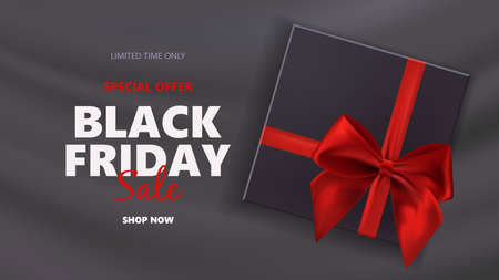 Black friday sale with typographic background with photorealistic bow and place for text. Vector illustration.のイラスト素材