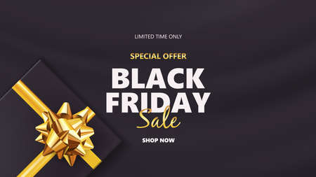 Black friday sale with gift box and golden bow.のイラスト素材