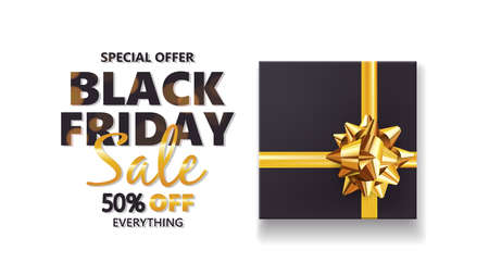Black friday sale with gift box and golden bow.のイラスト素材