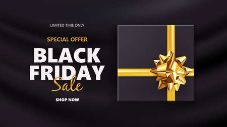 Black friday sale with gift box and golden bow.のイラスト素材