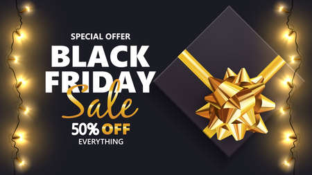 Black friday sale with gift box and golden bow.のイラスト素材