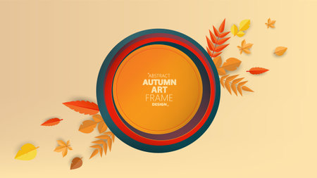 Autumn background with leaves and round frame for text. Vector illustration.のイラスト素材