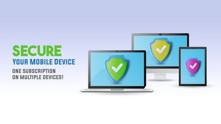 Web banner with 3d render illustration of a smart device with protection shieldのイラスト素材