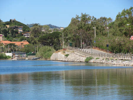 stone bridge and lakeの写真素材