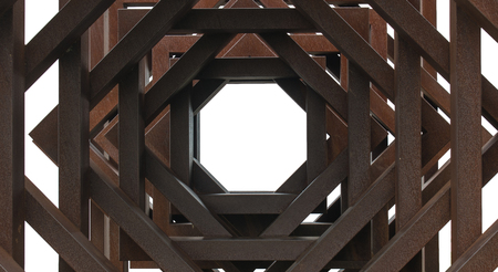 Red Isolated Copper Sculpture Centered Perspective Corten 