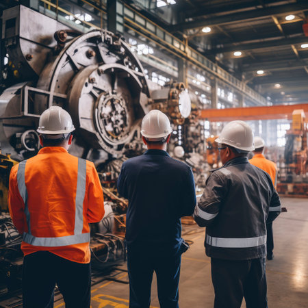 Group of factory workers working in warehouse. industry and engineering concept.の素材