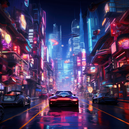 Night view of the street in New York City. 3D renderingの素材