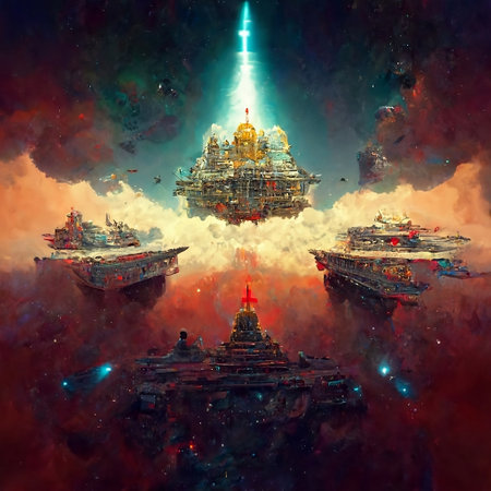 Fantastic space ship with a lot of stars in the background. 3d renderingの素材