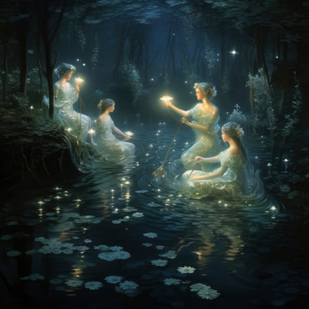 3D render of a beautiful mermaid in the deep forestの素材