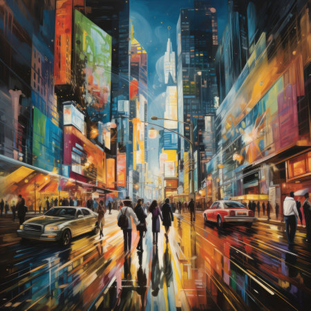 New York City streets at night.の素材