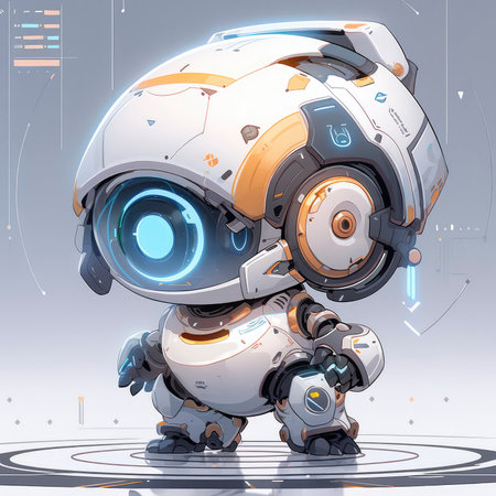 Vector illustration of a cartoon robot on a gray background. Futuristic technology concept.の素材