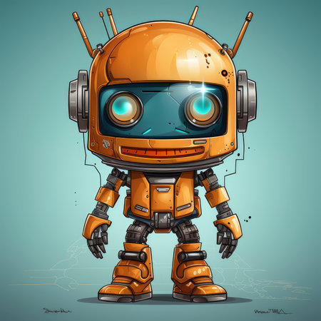 Cute cartoon robot with headphones. Vector illustration for your design.の素材