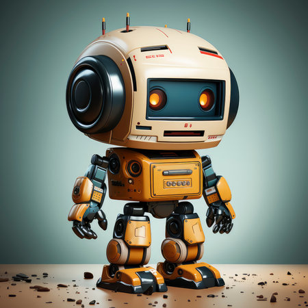 vintage robot on the table. 3d illustration. retro robotの素材