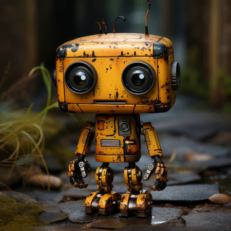 3d render of a rusty robot toy standing in the rain.の素材