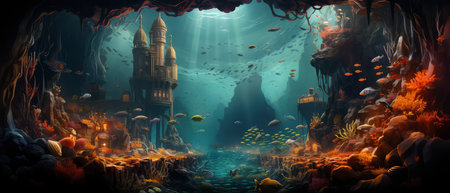 Underwater world. Fantasy scene of underwater world. 3D renderingの素材