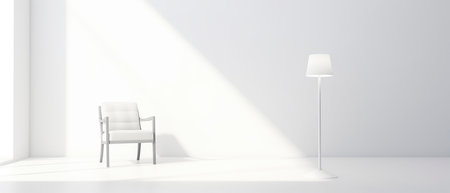 Minimalist white interior with chair and floor lamp. 3D renderingの素材