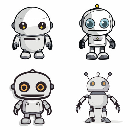 Set of cute cartoon robot characters on white background. vector illustration.のイラスト素材