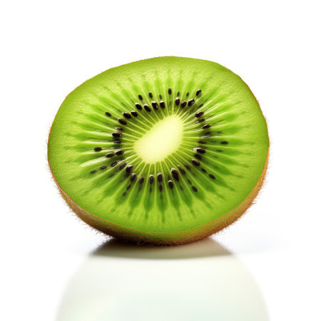 Kiwi fruit isolated on white background with reflection and shadow.の素材