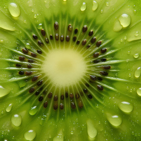 close up of a kiwi fruit with water drops on itの素材