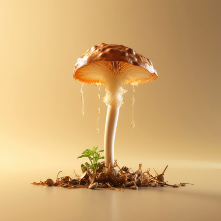Mushroom on a beige background. 3d render.の素材