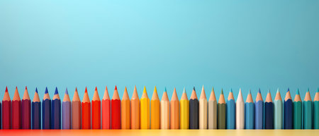 Colorful pencils in row on blue background. 3d renderingの素材