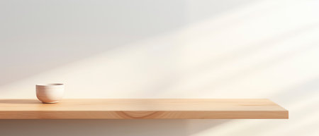 Wooden shelf on white wall background with copy space. 3D renderingの素材