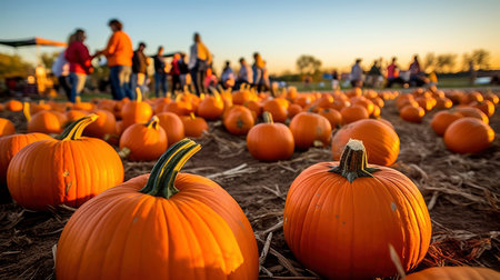 Halloween pumpkins on a pumpkin patch in northern Wisconsin, USA.の素材
