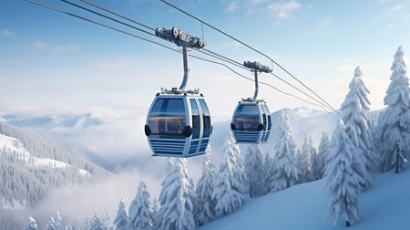 Cable car in the snowy mountains. 3d render illustration.の素材