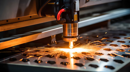 CNC milling machine cutting metal with sparks. High technology.の素材