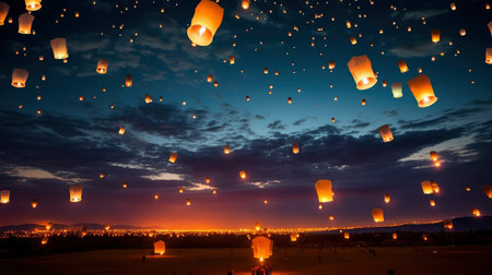 Floating lanterns in the sky at Chiang Mai, Thailandの素材